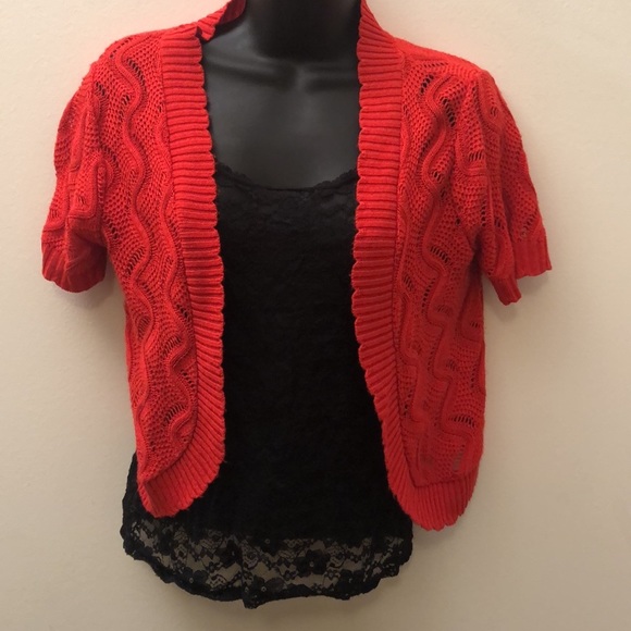 Red Open Front Shrug Sweater - Picture 1 of 7